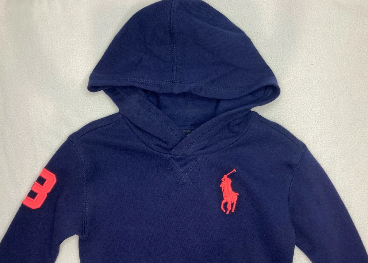 Ralph Lauren Girls Hoodie Navy Blue Kangaroo Pocket Lg Pink Logo 3 Sz 2T NWT