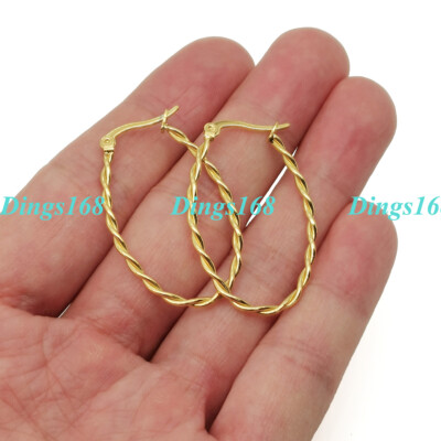 18K Gold Filled Medium-Size Light-Weight Twisted Wire Oval Hoop Earrings T120
