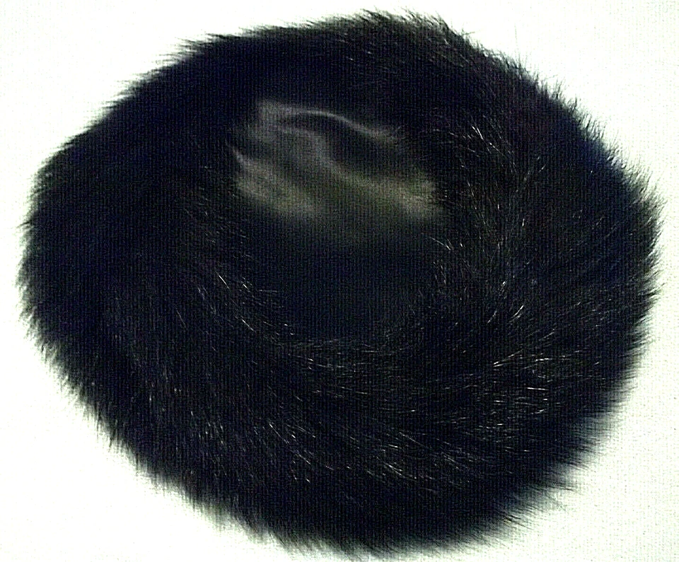 MINT Vintage Black 21" MARY CORENE New York FOX FUR? Satin Lined Pillbox HAT - Image 2 of 4