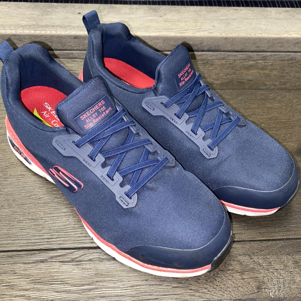 Skechers Work Shoes ASTM Alloy Toe Slip On Arch FIt Navy Pink