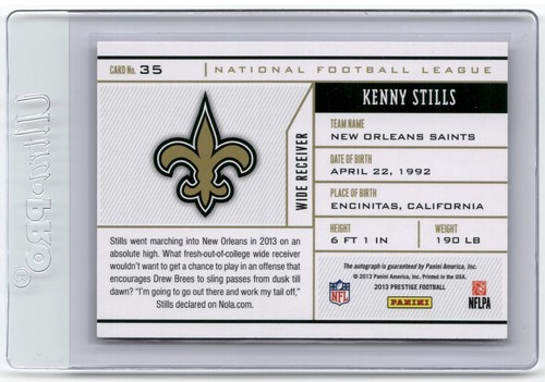 2013 Panini Prestige NFL Passport Kenny Stills 35 ROOKIE AUTO NEW ORLEANS SAINTS - Picture 2 of 2