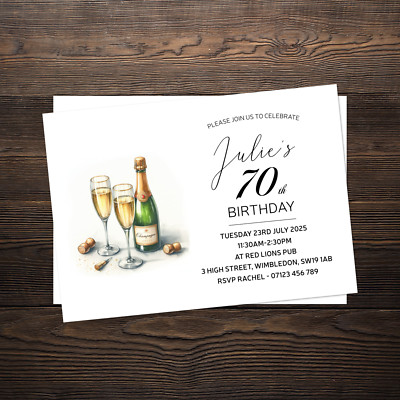 Personalisierter Champagner Geburtstag Party Einladungen 30. 40. 50. 60. 70. 80.