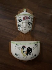 Vtg Rooster Wall Pocket Set Early Hand Painted Japan