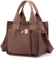 Small Canvas Tote Bag with Zipper, Canvas Multi-Pocket Crossbody Bag Purse To...