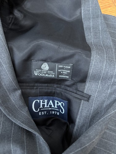 Chaps Ralph Lauren Mens Blazer Jacket 44R Gray Wool Striped 2 Button Sport Coat - Picture 4 of 6