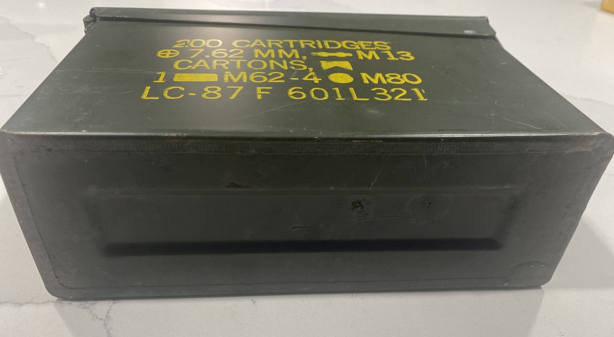 M13 7.62mm弾薬箱 200カートリッジ用 Vintage USA Military Ammo Box 200 Cartridges 7.62 MM NATO