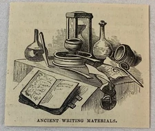 1880 small magazine engraving ~ ANCIENT WRITING MATERIALS