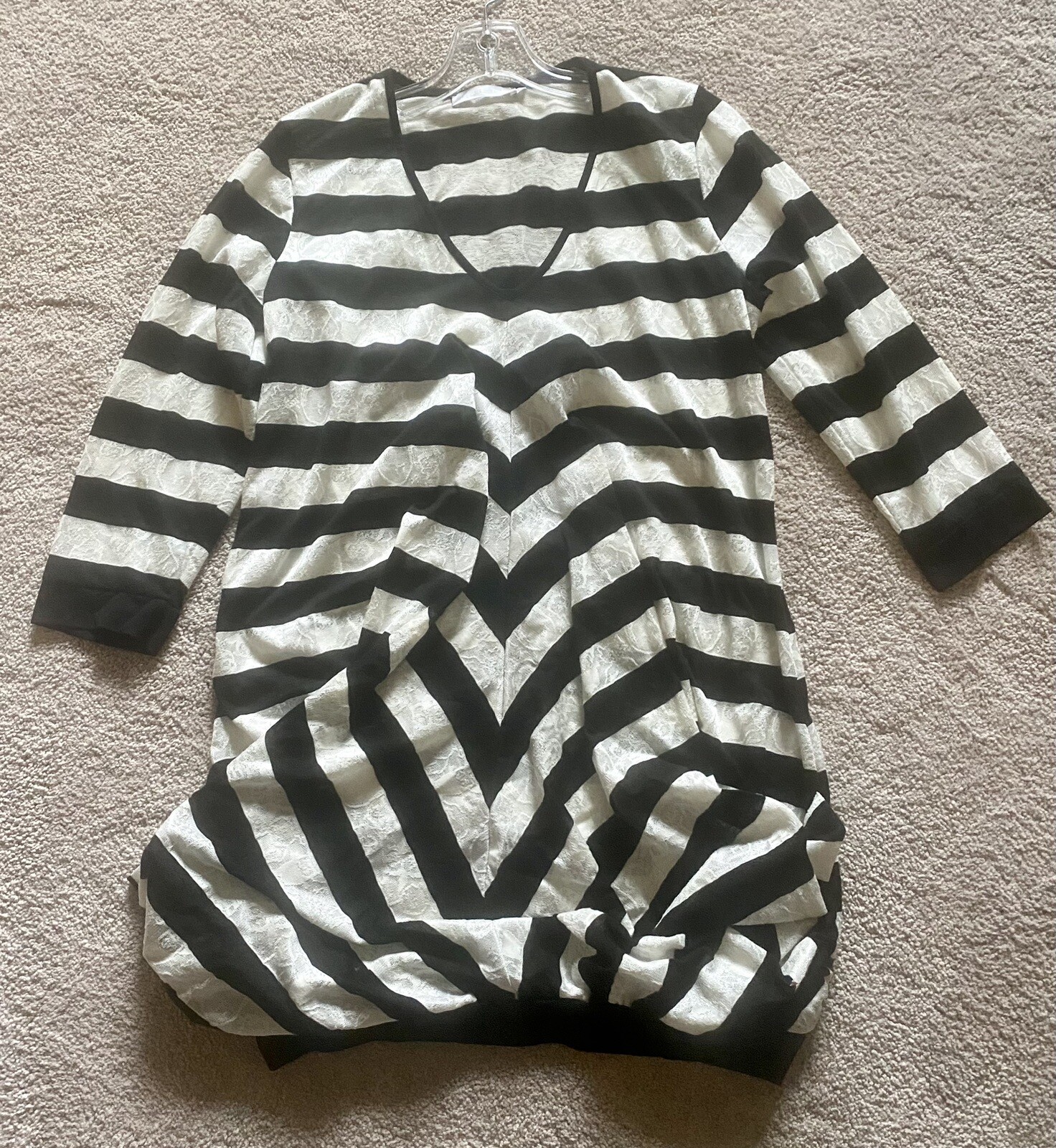 Anne Fontaine 42 Black Off White Stripe Balloon Hem Dress Tunic