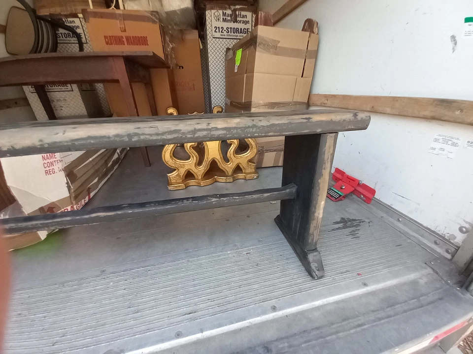 Antique Country Primitive Distressed Wood Plank Bench original old paint STURDY - Image 2 of 4