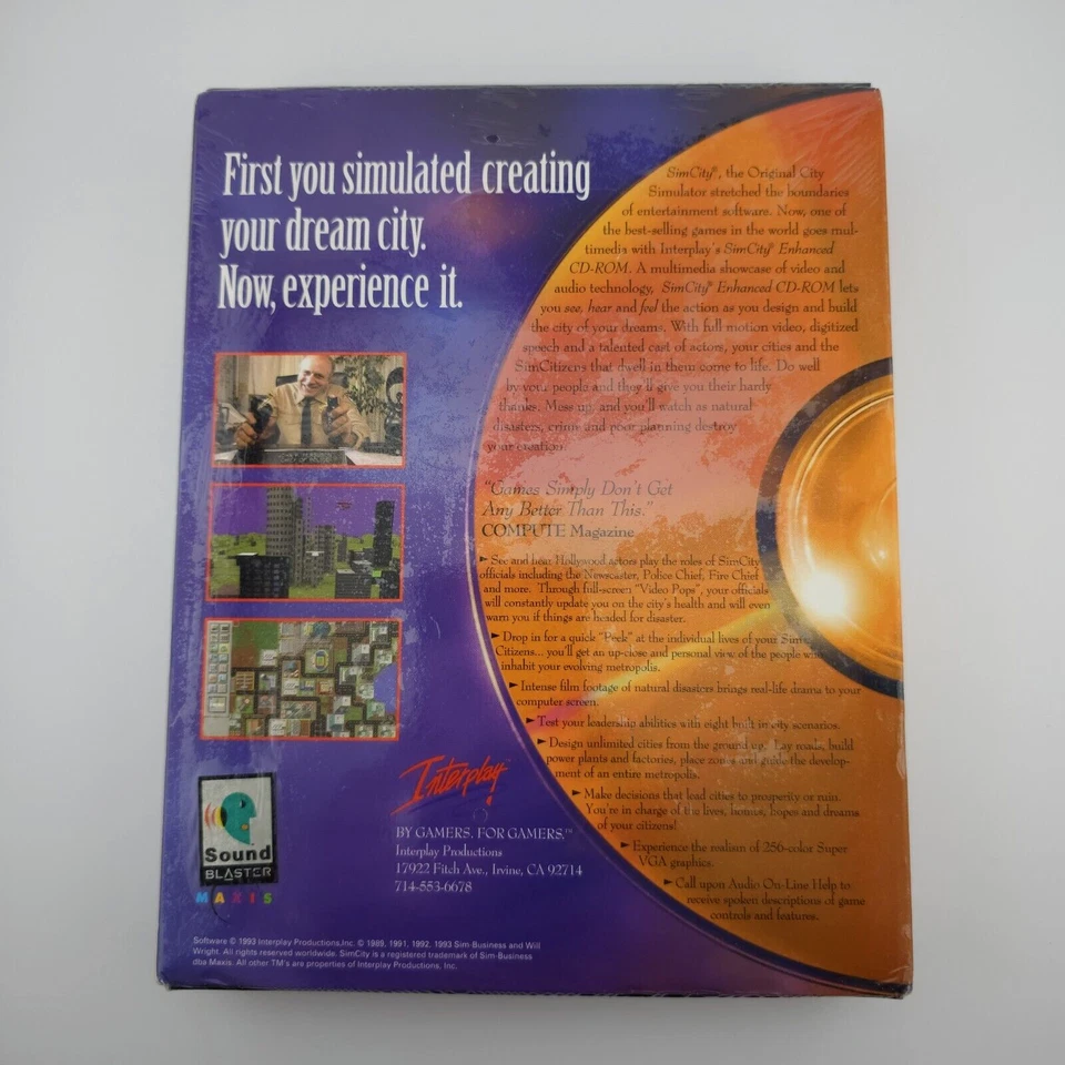 SimCity: Enhanced CD-ROM, 1993, Big Box, New & Sealed - Image 3 of 4