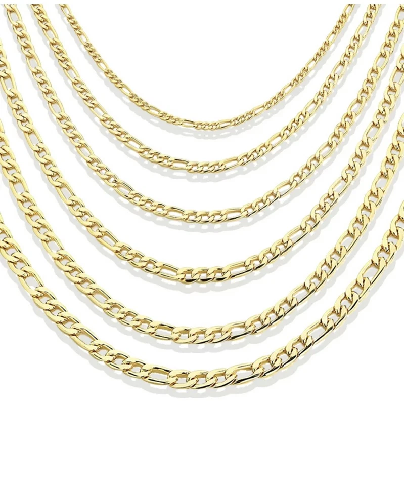 Collar Figaro Cubano Cadena Bordillo Acero Inoxidable Relleno Oro 18k 8-24 3-7mm Hombre Foto 4 de 4