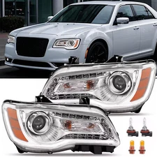 Pair Chrome LED DRL Projector Headlights For 2011-2023 15 Chrysler 300 w/ Bulbs