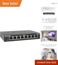 8-Port Ethernet Switch Metal Plug-and-Play Office Network Hub Silent Operation