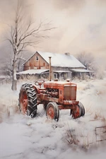 TRACTOR FARM WINTER STRETCHED CANVAS PRINT WALL ART READY TO HANG CA39