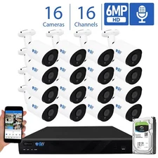 16CH 4K NVR 16 X 6MP 2048P PoE IP Outdoor Microphone Security Camera System 4TB