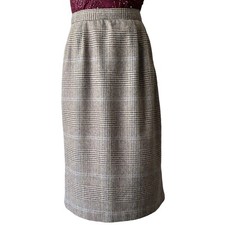 Vintage Glen Plaid Midi Skirt Modern Size 4 Gray Black White Brown Gilmore 60s