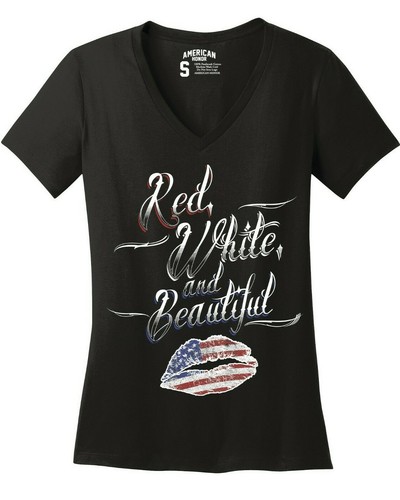 Outlaw Threadz American honor Red White and Beautiful Flag V Neck T Shirt WT16 - 第 1/3 張圖片