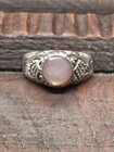 Vtg STERLING Silver 925 Pink MOP Cabochon Intricate Filigree Leaf Ring Sz 8.5