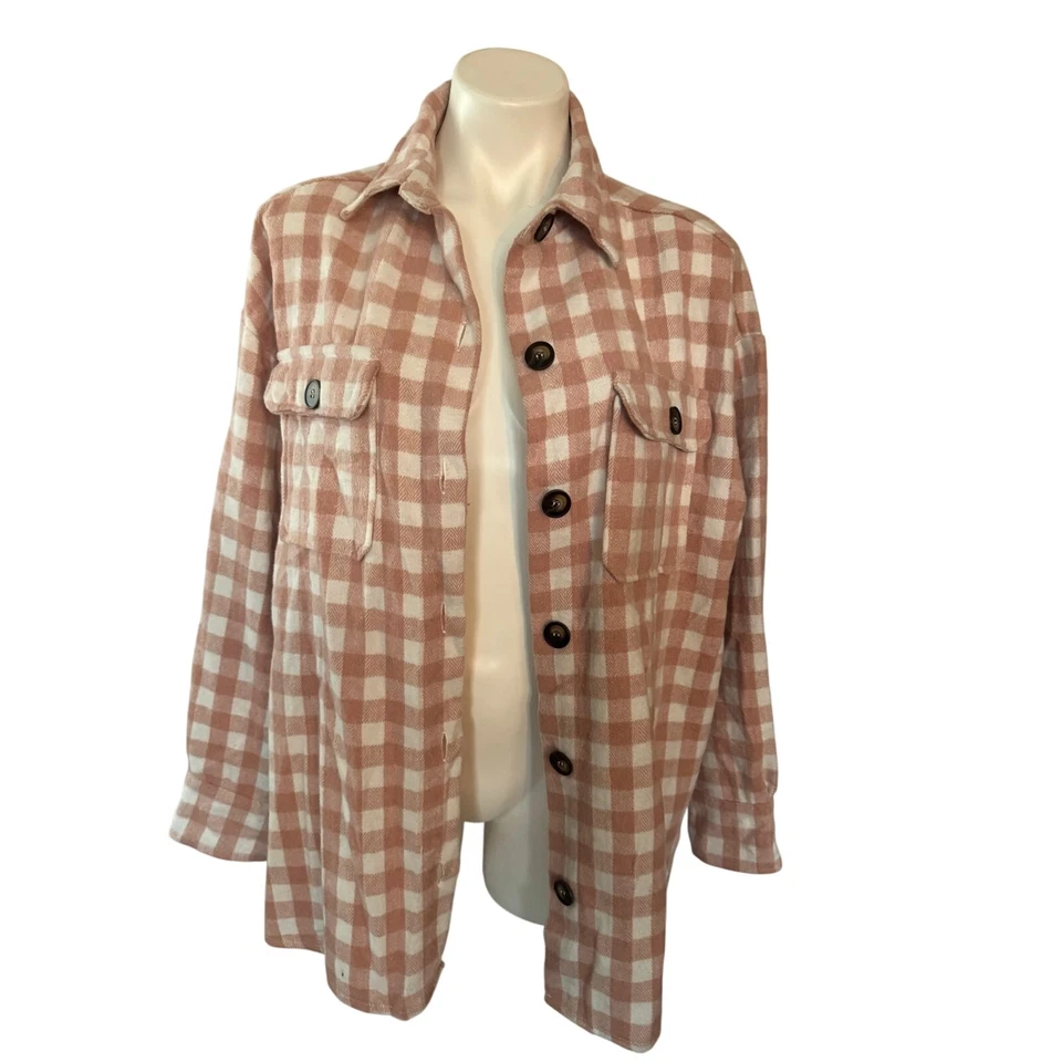 She & Sky Coral Plaid Shacket - Western Feminine - M - Image 2 of 4