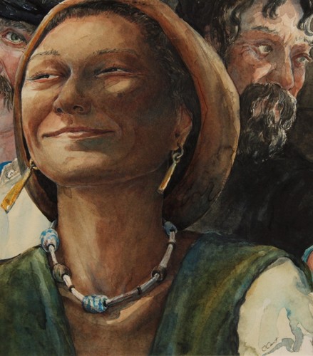 Signed CHRISTOPHER CART Maine Artist Watercolor Portrait Painting Smiling Woman - Picture 3 of 7