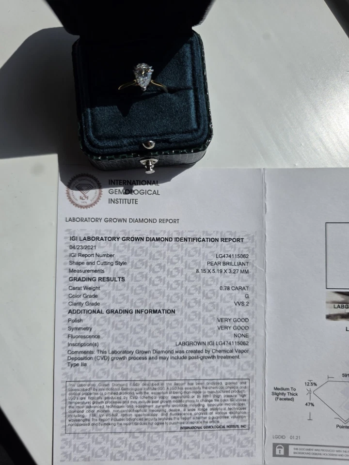 18k Yellow Gold 0.78 cts Pear Cut Diamond Engagement Ring - Lab Grown Size K - Image 3 of 3