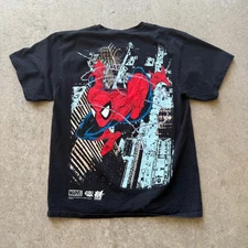 Men's Marvel Comics X Huf Spiderman Big Print Black Blue Box Logo Tee Shirt Sz L