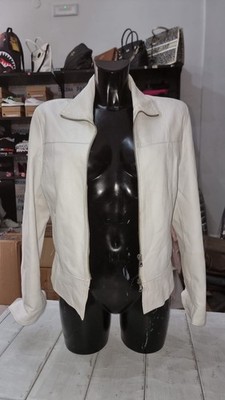 Damenjacke Mira Furs Leder Weiß Größe 46 Regular Vintage AN1199