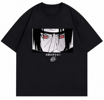 Naruto Itachi Uchiha T-Shirt - Black Shirt Anime Manga - Front-/Retro Print