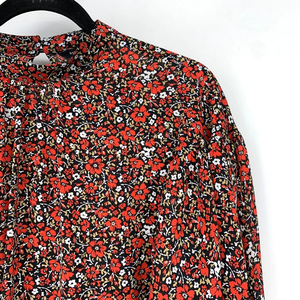 Blusa Banana Republic Manga Larga Cuello Alto Mujer Talla M Alta Roja Estampado Floral Foto 3 de 4