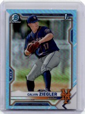 2021 Bowman Draft Chrome Sky Blue Refractor Calvin Ziegler RC New York Mets