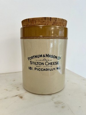 Vintage Fortnum und Mason Stilton Käseglas großer Topf Steinzeug selten Korkdeckel