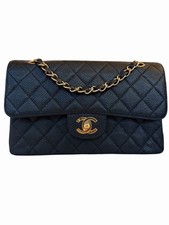 Chanel Vintage Black Caviar Small Classic Double Flap Bag 24k Gold