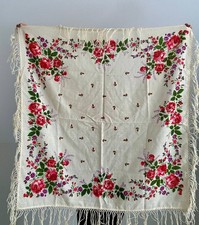 Vintage Floral Wool Scarf with Tassels, Baba Shawl. gift