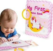 Baby First Family Photo Album with Mirror, Memory Book for Boys & Girls Gift 