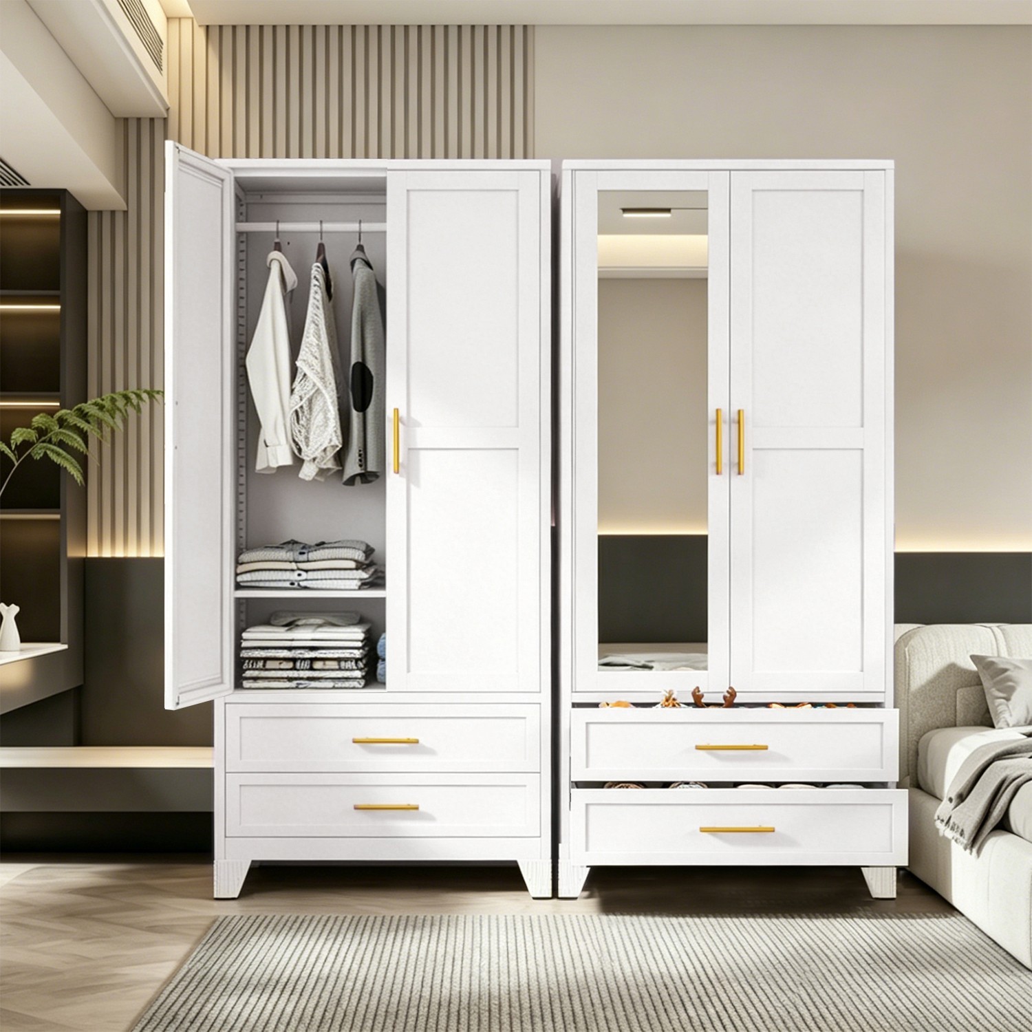 Metal Wardrobe with Mirror & Drawers – Perfect for Bedroom, Bathroom ...