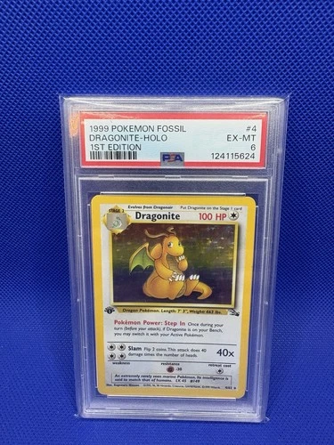 1999 Pokemon Fossil Dragonite - Holo 1st Edition #4 PSA 6