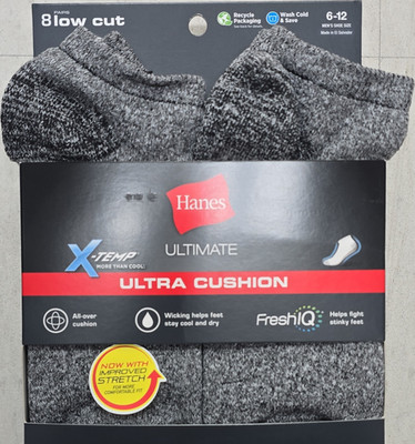 Hanes Mens Ultimate X-Temp Cushioned Moisture-Wicking Low Cut Socks 8 Pairs 6-12