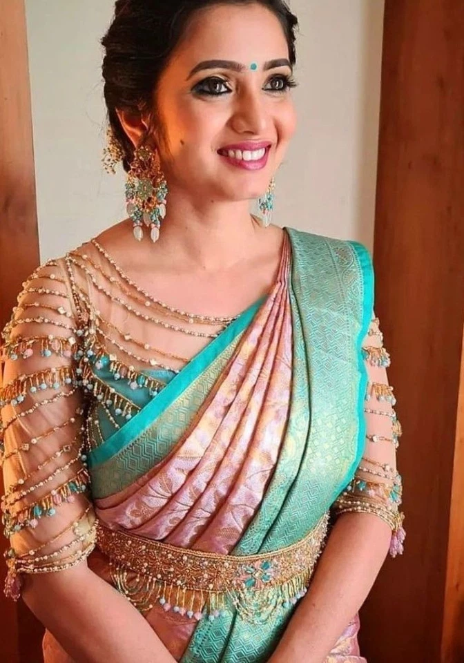 Sar de seda suave de diseñador de Bollywood elegante fiesta boda india listo para usar Foto 3 de 4