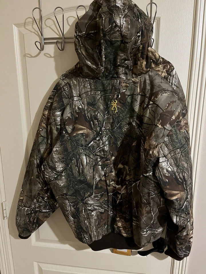 BROWNING Mens L Reversible Jacket Work Quality Canvas Camo Realtree Hunting - Image 3 of 4