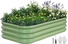 Aoodor 4x2x1FT Outdoor Galvanized Raised Garden Bed Kit Planter Oval Large Boxes