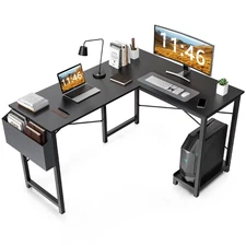 L Shaped Computer Desk with Wooden Corner Desk CPU Stand Side Bag Reversible
