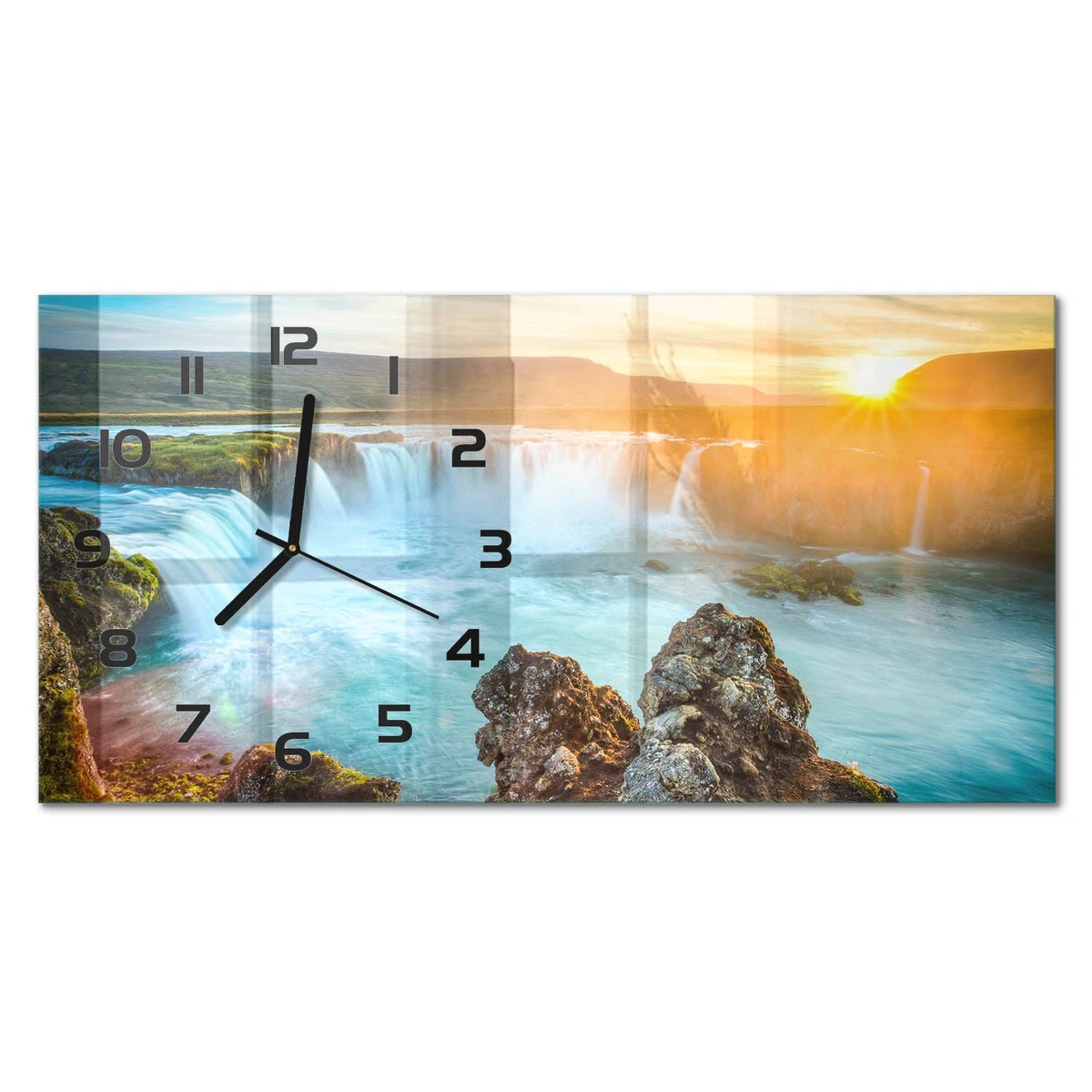 Reloj de Pared Rectangular de Vidrio Templado Decorativo Cascada 60x30 cm