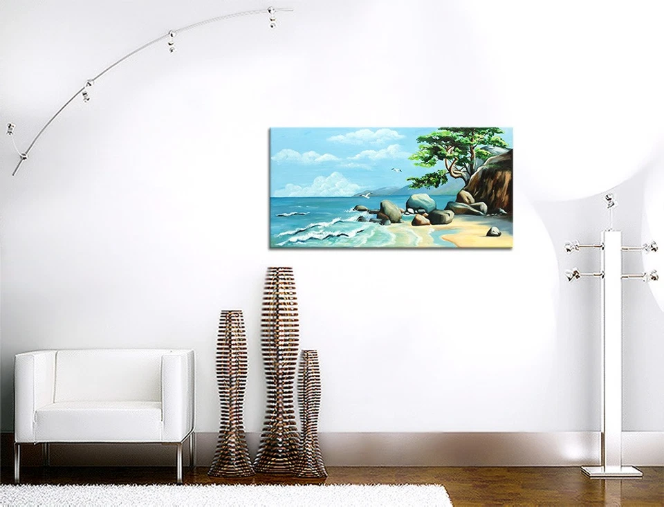 NOVAARTE Acryl Bild Gemälde Meer Modern Küste Baum Malerei Felsen Kunst ORIGINAL - Bild 3 von 4