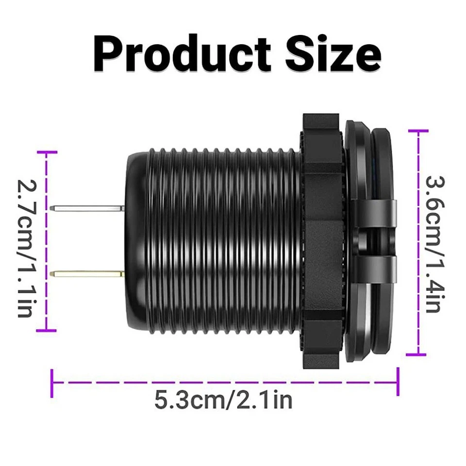 12V Dual USB C Steckdose 3.0 QC PD Einbau Buchse Wasserdicht KFZ Ladegerät Dose - Bild 4 von 4