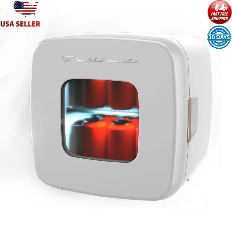 Compact Refrigerator Retro 12 Can Mini Personal Fridge Beverage Cooler White