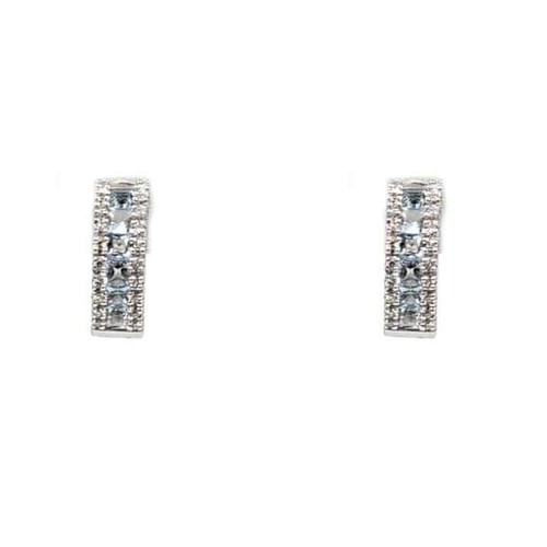 Orecchini a cerchio in oro bianco 14 kt con diamanti e topazio blu - Foto 2 di 3