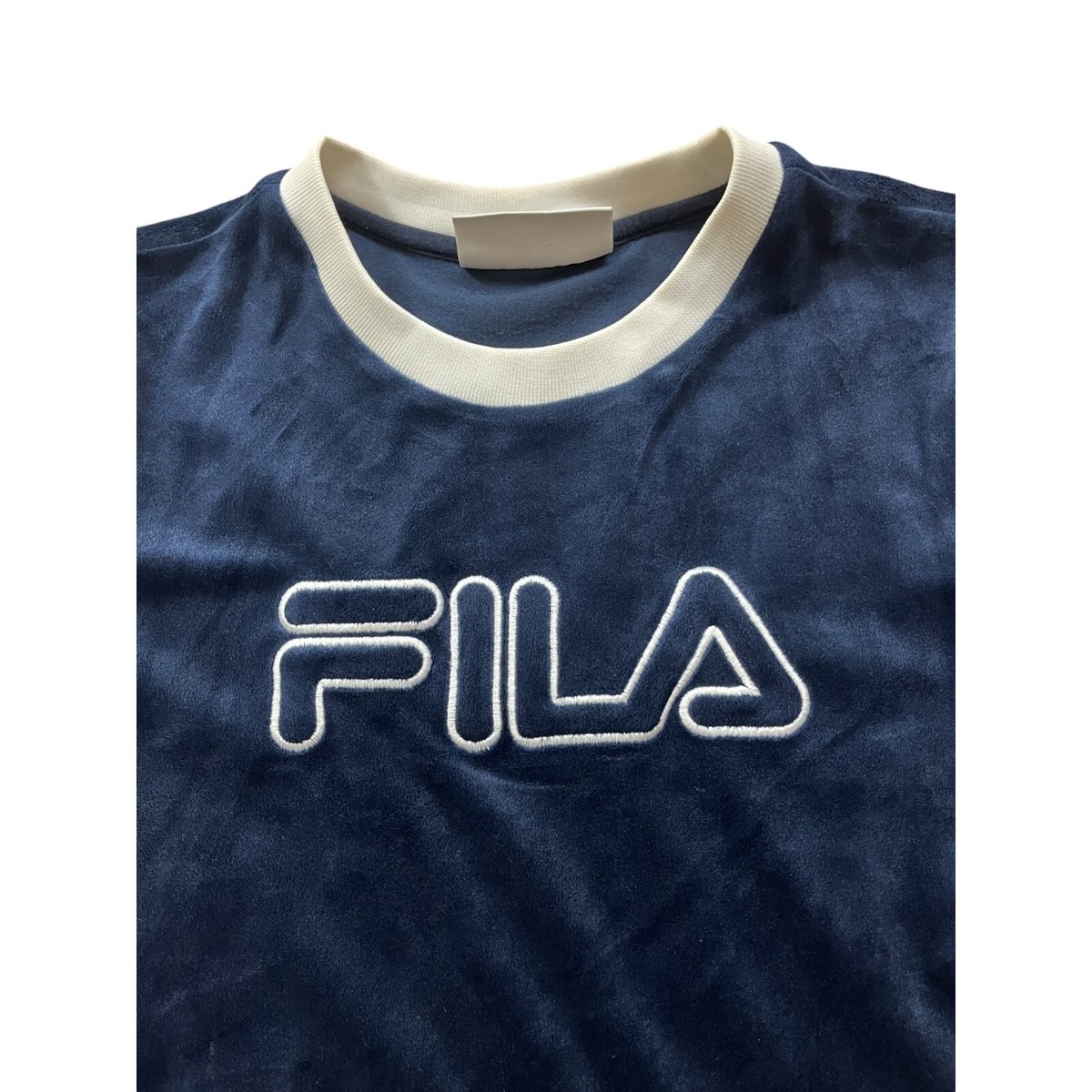 Fila Y2K Velour Top Womens Large Blue Ringer Short Sleeve