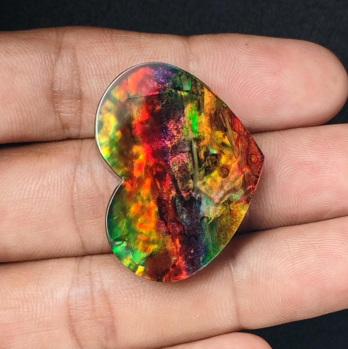 56.00 Ct Huge Ammolite Stone Doublet Heart Shape Both Side Flat