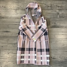 Charter Club Women's Size Petite/medium Pink/black Plaid Hooded Coatigan