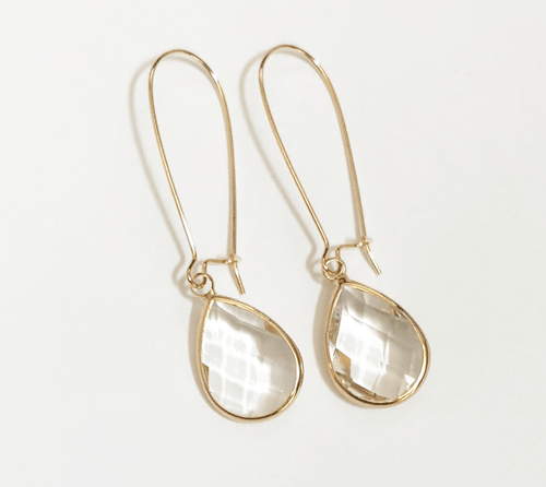 Trendy, classic gold plated earwire with teardrop clear earring made in USA - Picture 2 of 2